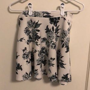 White Mini Skirt with Black Flowers